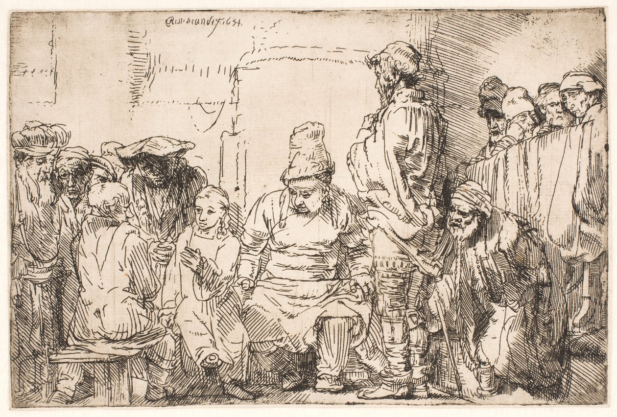Kristus sitter och diskuterar med de skriftlärda av Rembrandt van Rijn