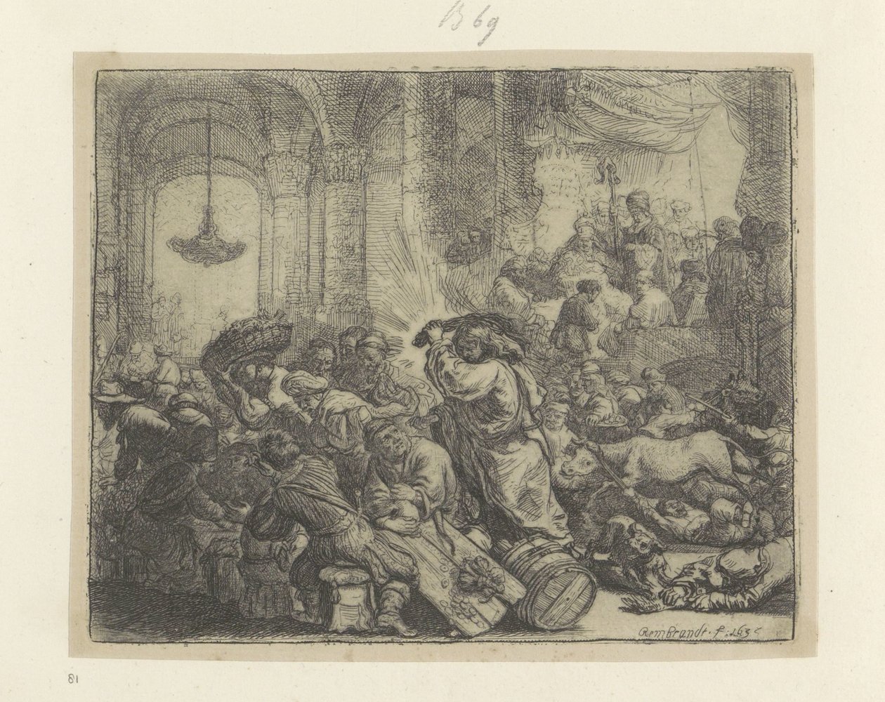 Kristus driver ut växlarna från templet Recueil de quatre-vingt-cinq estampes originales (serietitel) av Rembrandt van Rijn