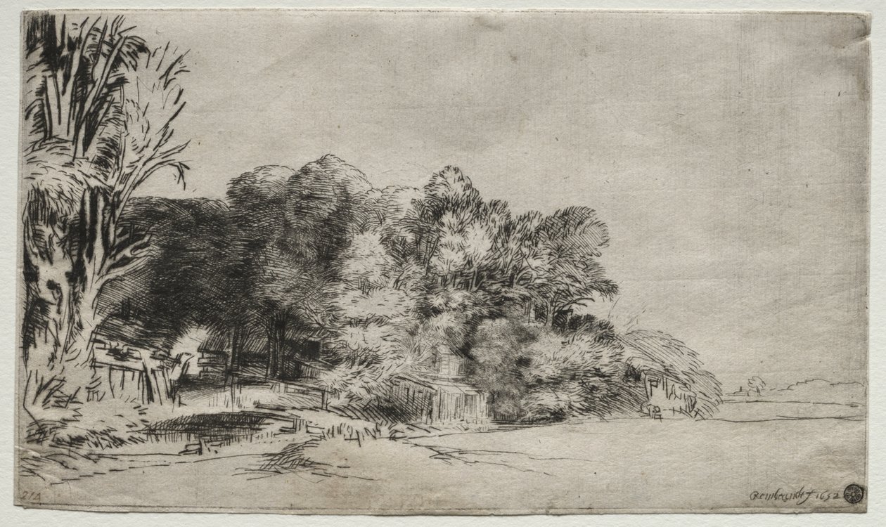 Trädklump med en Vista av Rembrandt van Rijn