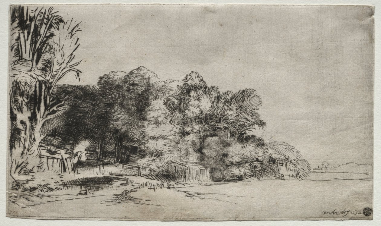 Trädklump med utsikt, 1652. av Rembrandt van Rijn