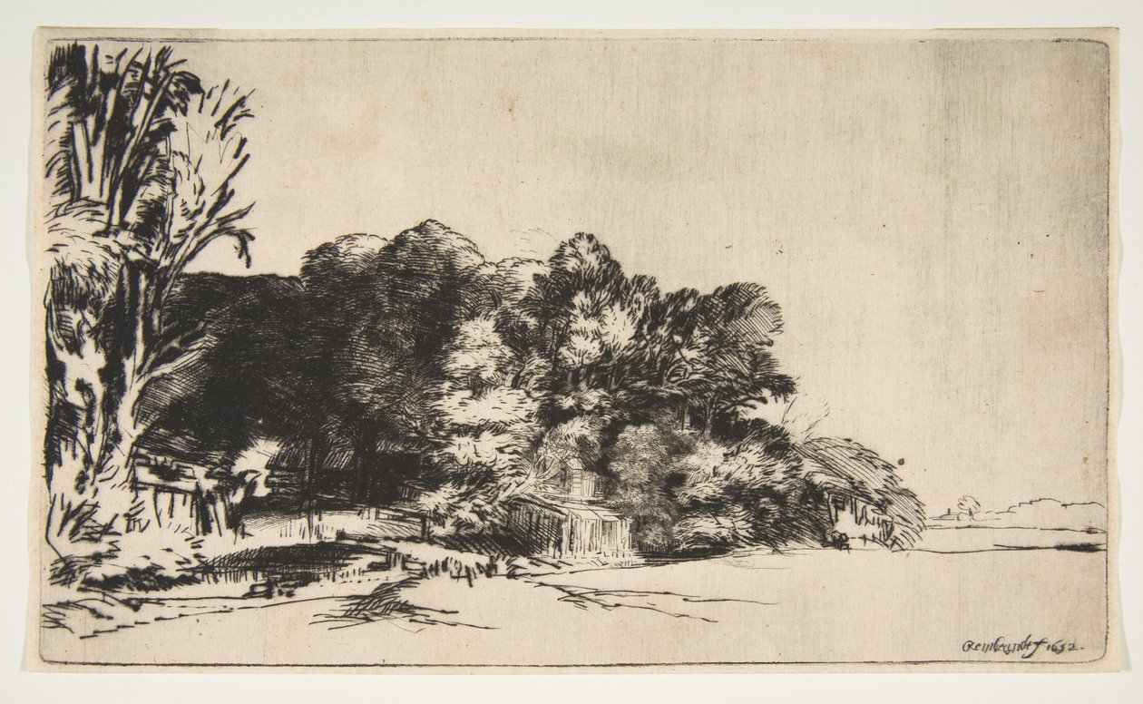 Trädklump med utsikt, 1652. av Rembrandt van Rijn