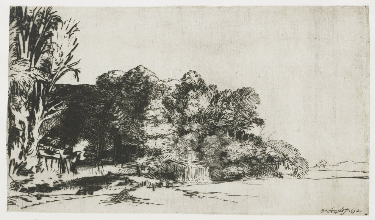 Trädklump med utsikt av Rembrandt van Rijn
