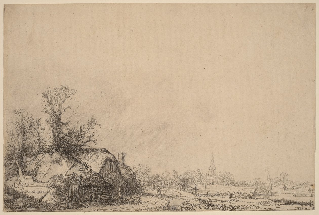 Stuga vid en kanal av Rembrandt van Rijn