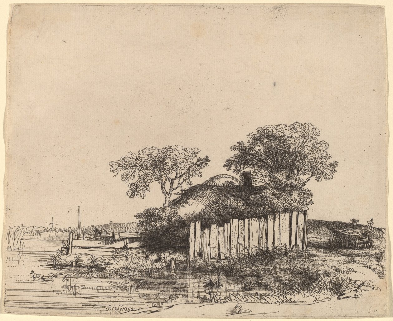Stuga med vit blekning av Rembrandt van Rijn