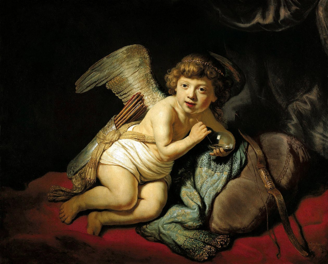 Cupid som blåser en såpbubbla, 1634. av Rembrandt van Rijn