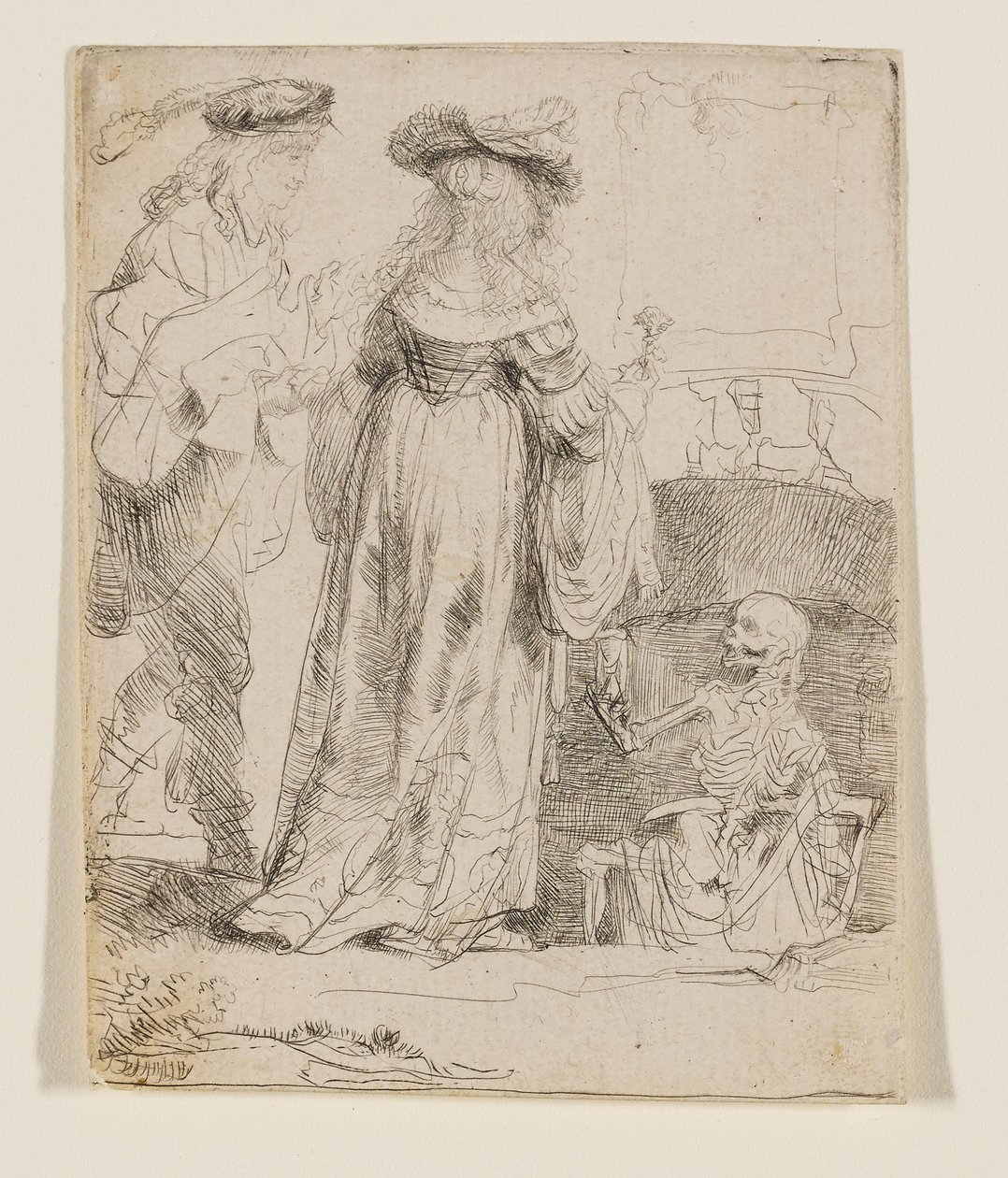 Döden visar sig för ett gift par från en öppen grav av Rembrandt van Rijn
