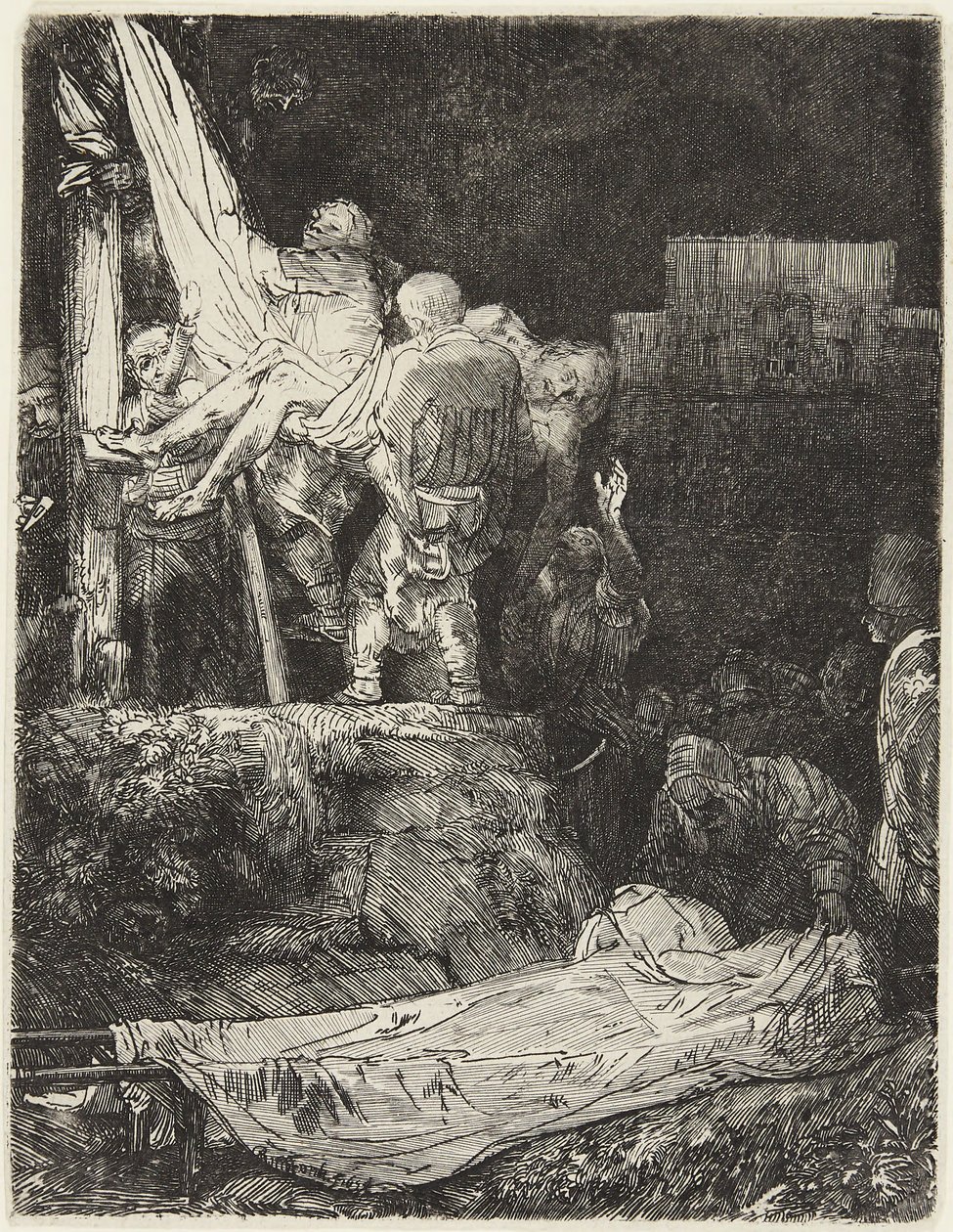 Nedtagningen från korset i fackelljus av Rembrandt van Rijn