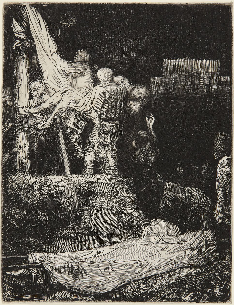 Nedtagningen från korset i fackelljus av Rembrandt van Rijn