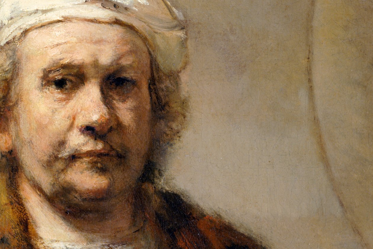 Detalj av ett självporträtt av den holländska målaren Rembrandt van Rijn, c1665 av Rembrandt van Rijn