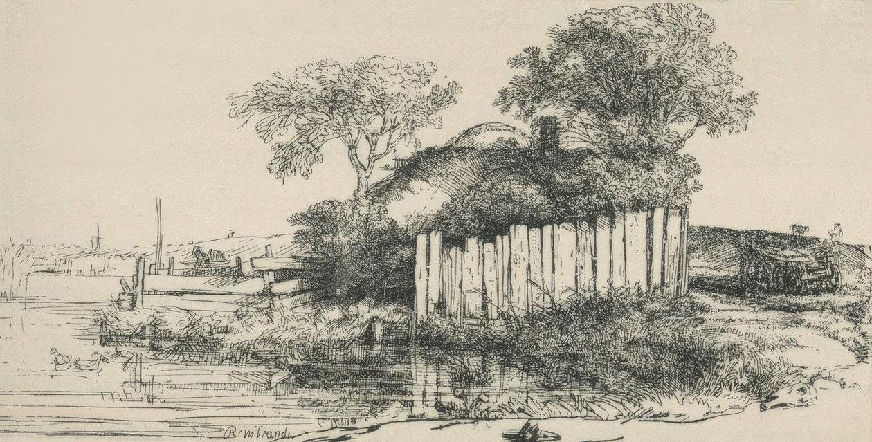 Kojan bakom plankstaket av Rembrandt van Rijn