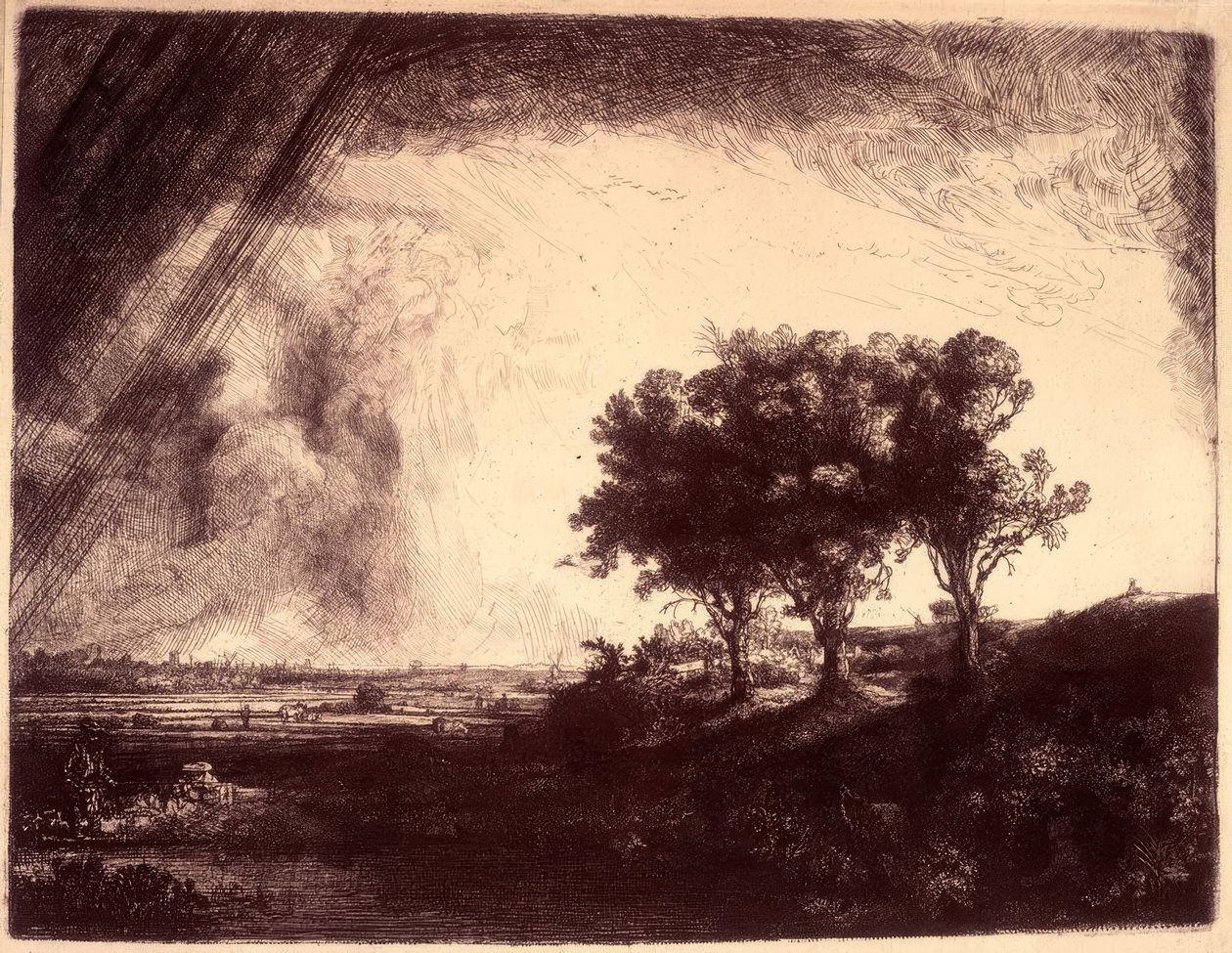 Landskapet med de tre träden av Rembrandt van Rijn