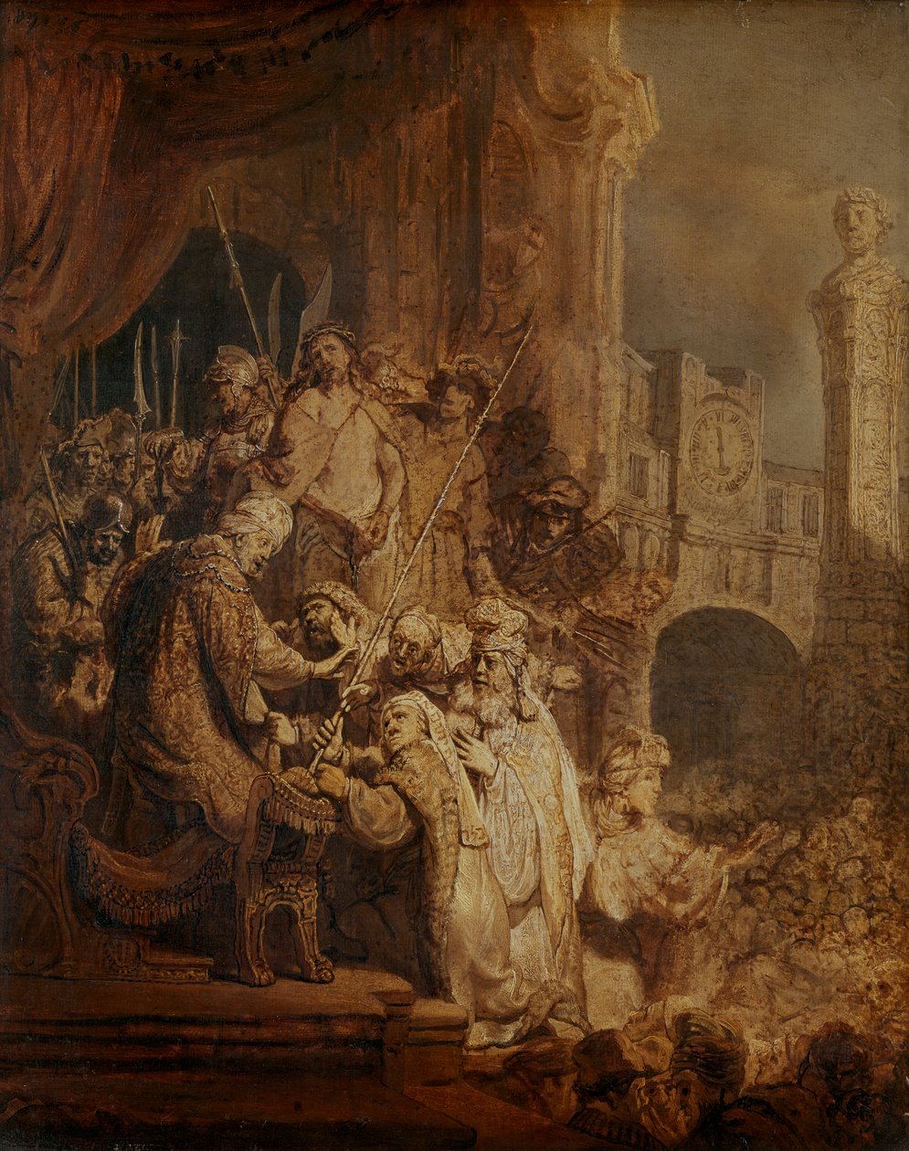 Ecce Homo, 1634 (olja på papper) av Rembrandt van Rijn
