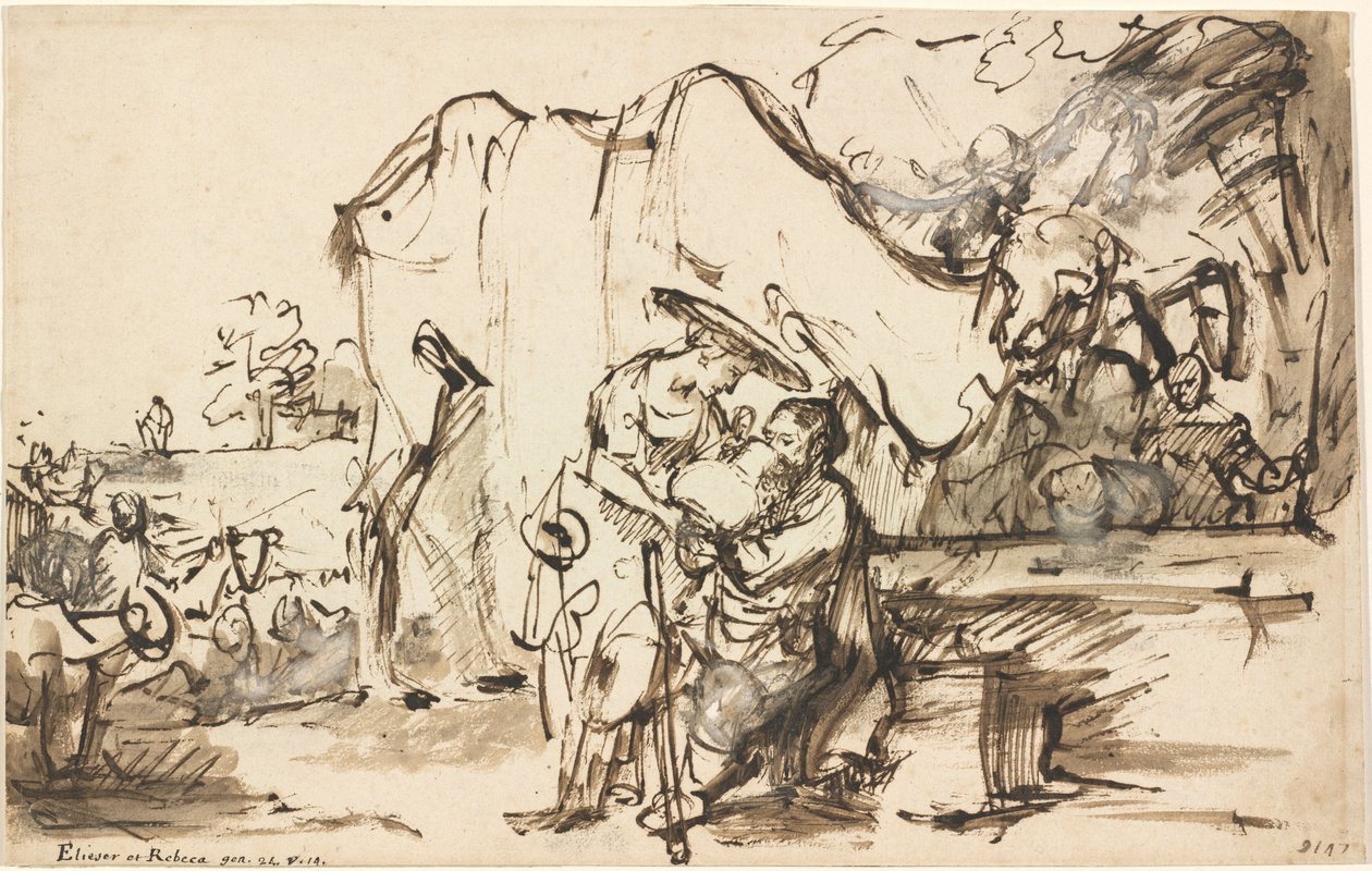 Eliezer och Rebecca vid brunnen av Rembrandt van Rijn