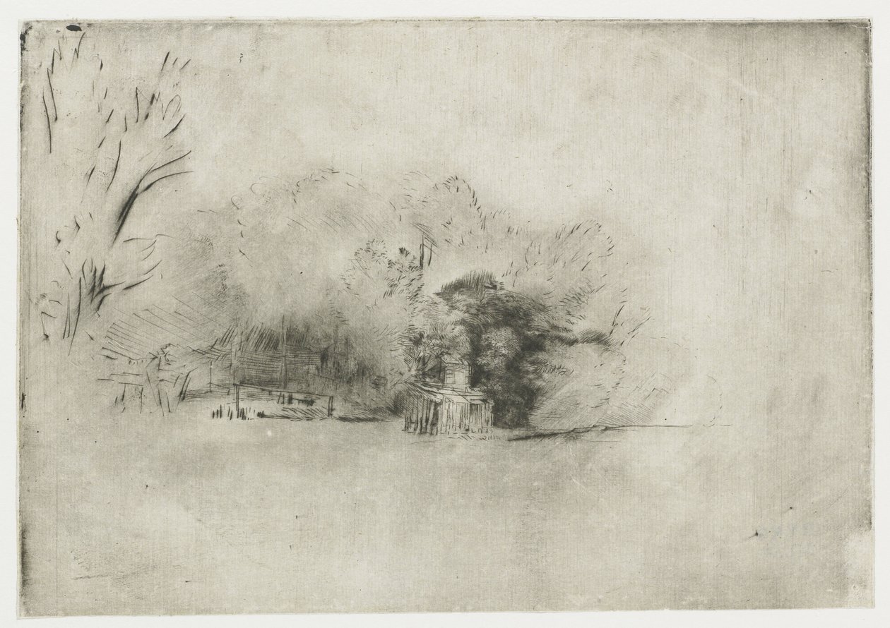 Bondgård bland träd Trädklump med utsikt av Rembrandt van Rijn