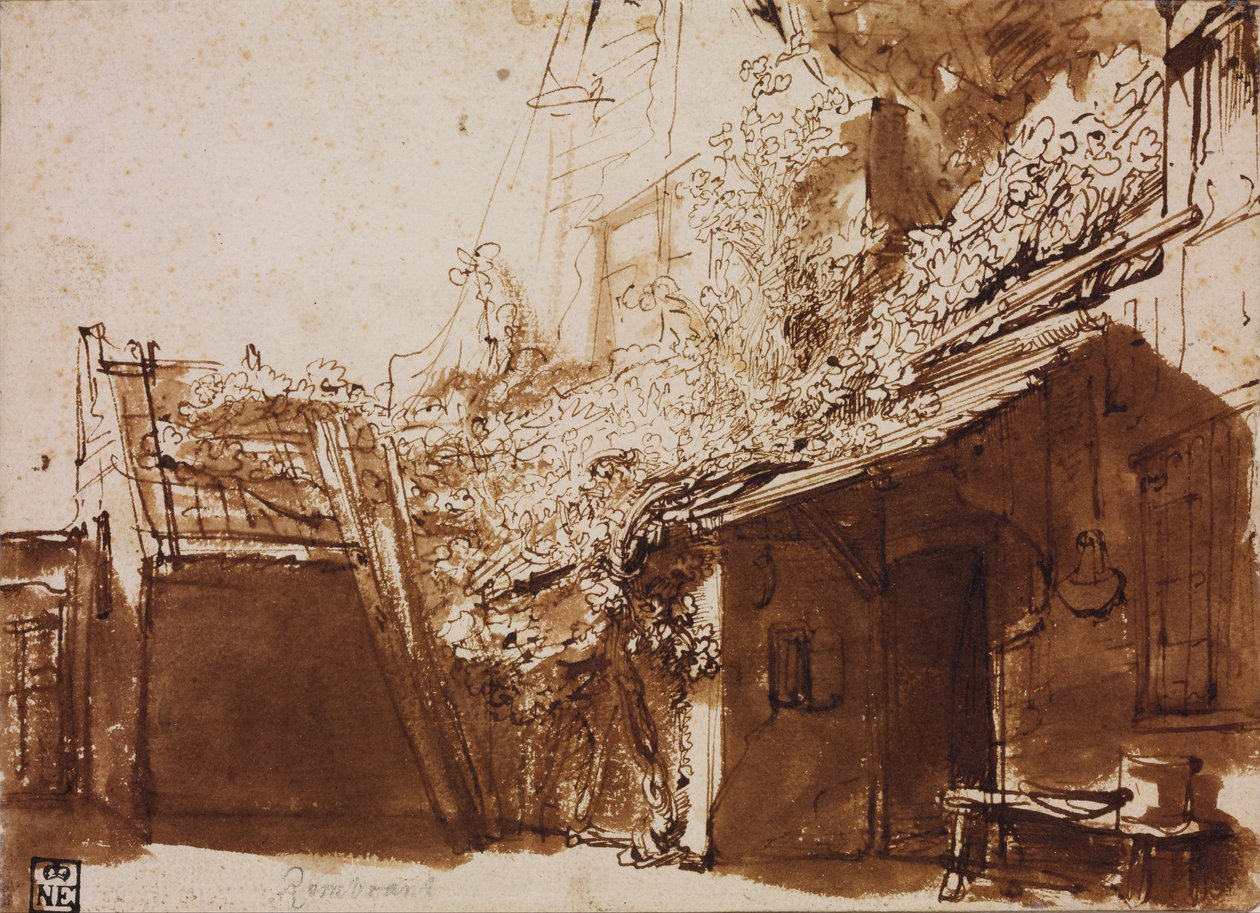 Bondgård i ljus och skugga av Rembrandt van Rijn