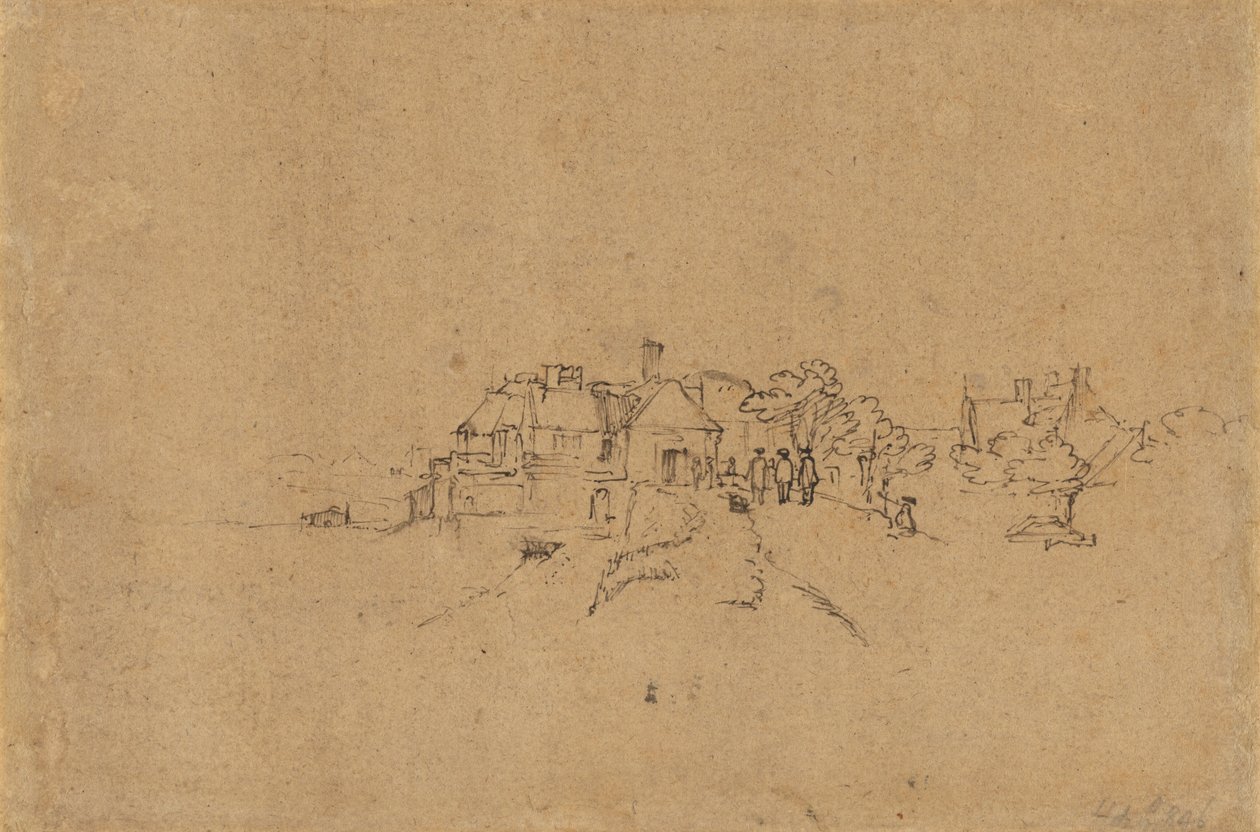 Figurer på Anthoniesdijk som går in i Houtewael [verso] av Rembrandt van Rijn