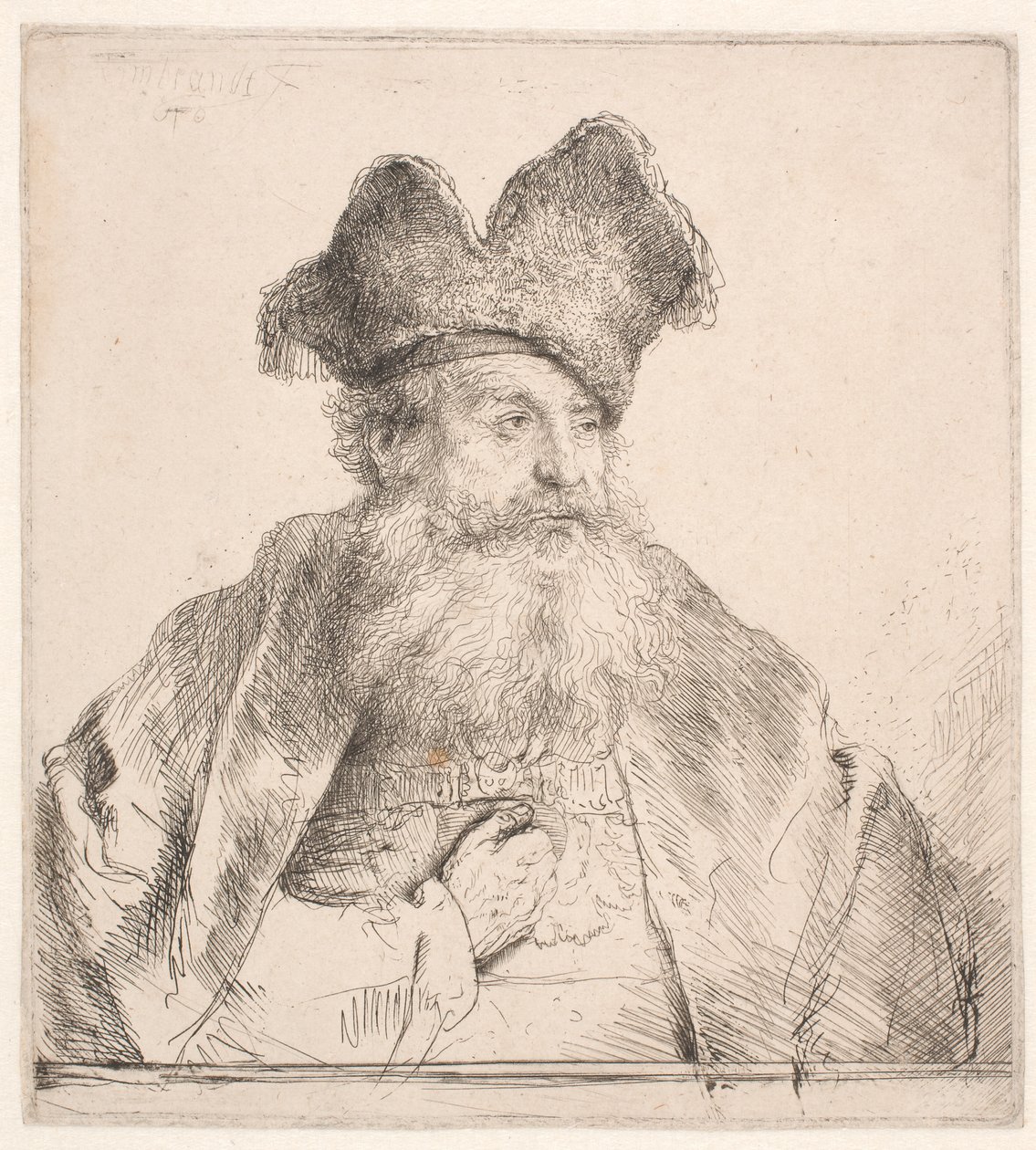 Gammal man med pälsmössa av Rembrandt van Rijn