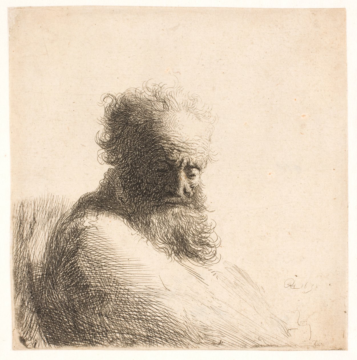 Gammal skäggig man. Sätta dit av Rembrandt van Rijn