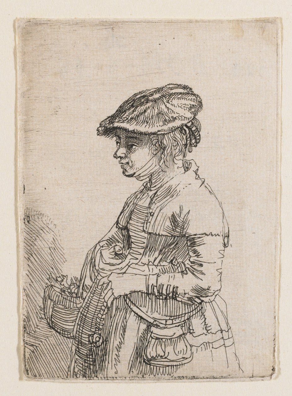 Flicka med en korg av Rembrandt van Rijn