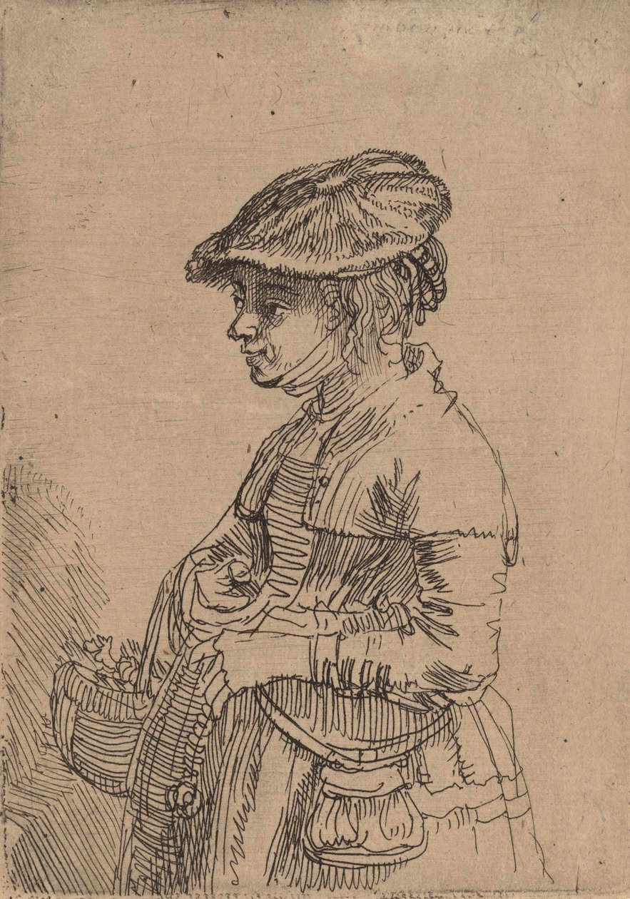 Flicka med en korg, ca. 1642. av Rembrandt van Rijn
