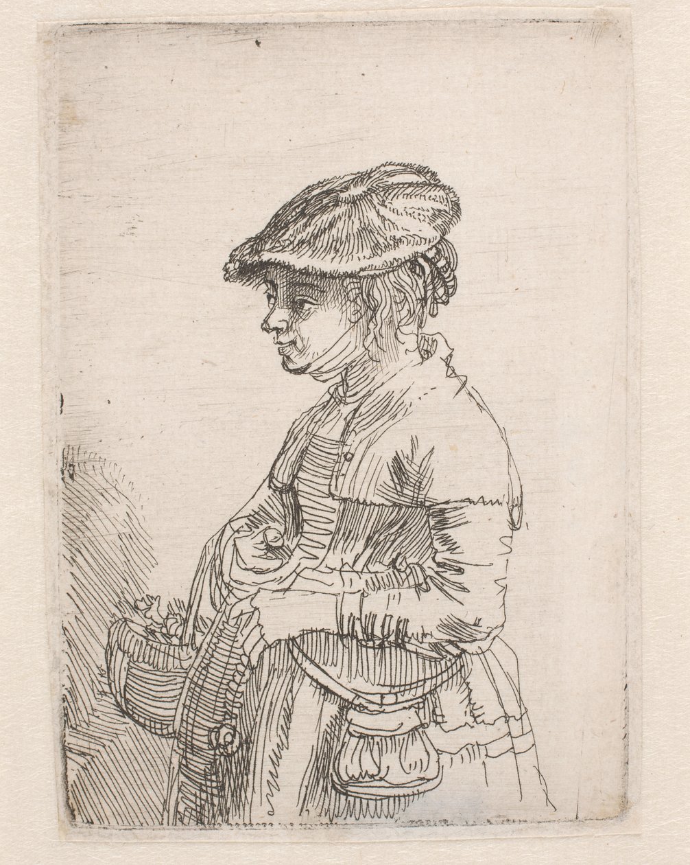 Flicka med en korg av Rembrandt van Rijn