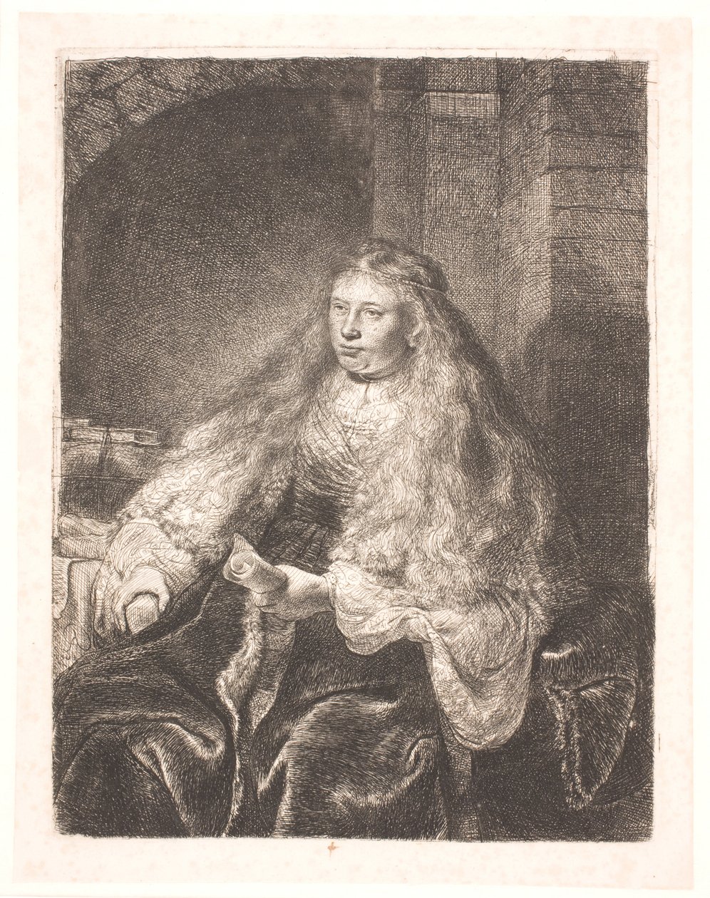 Flicka med hår som faller på hennes axlar ("den stora judiska bruden") av Rembrandt van Rijn
