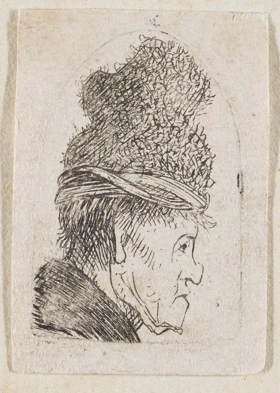 Grotesk profil: Mannen med den höga kepsen av Rembrandt van Rijn