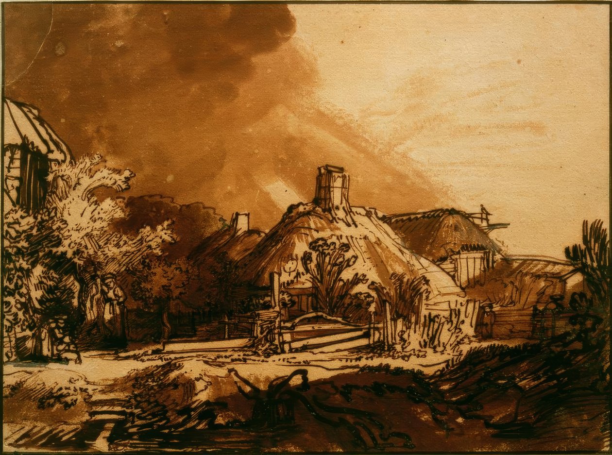 Hus under en stormig himmel av Rembrandt van Rijn