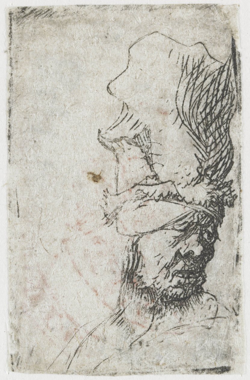 Huvudet på en man med en hög keps av Rembrandt van Rijn