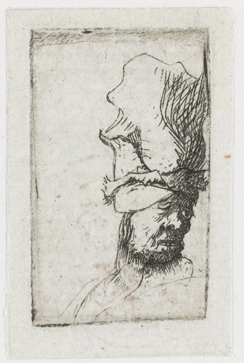Huvudet på en man med en hög keps av Rembrandt van Rijn