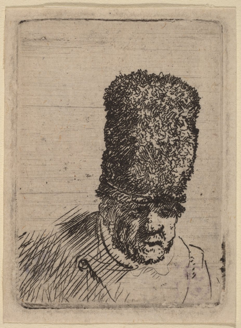 Huvudet på en gammal man i en hög pälsmössa av Rembrandt van Rijn