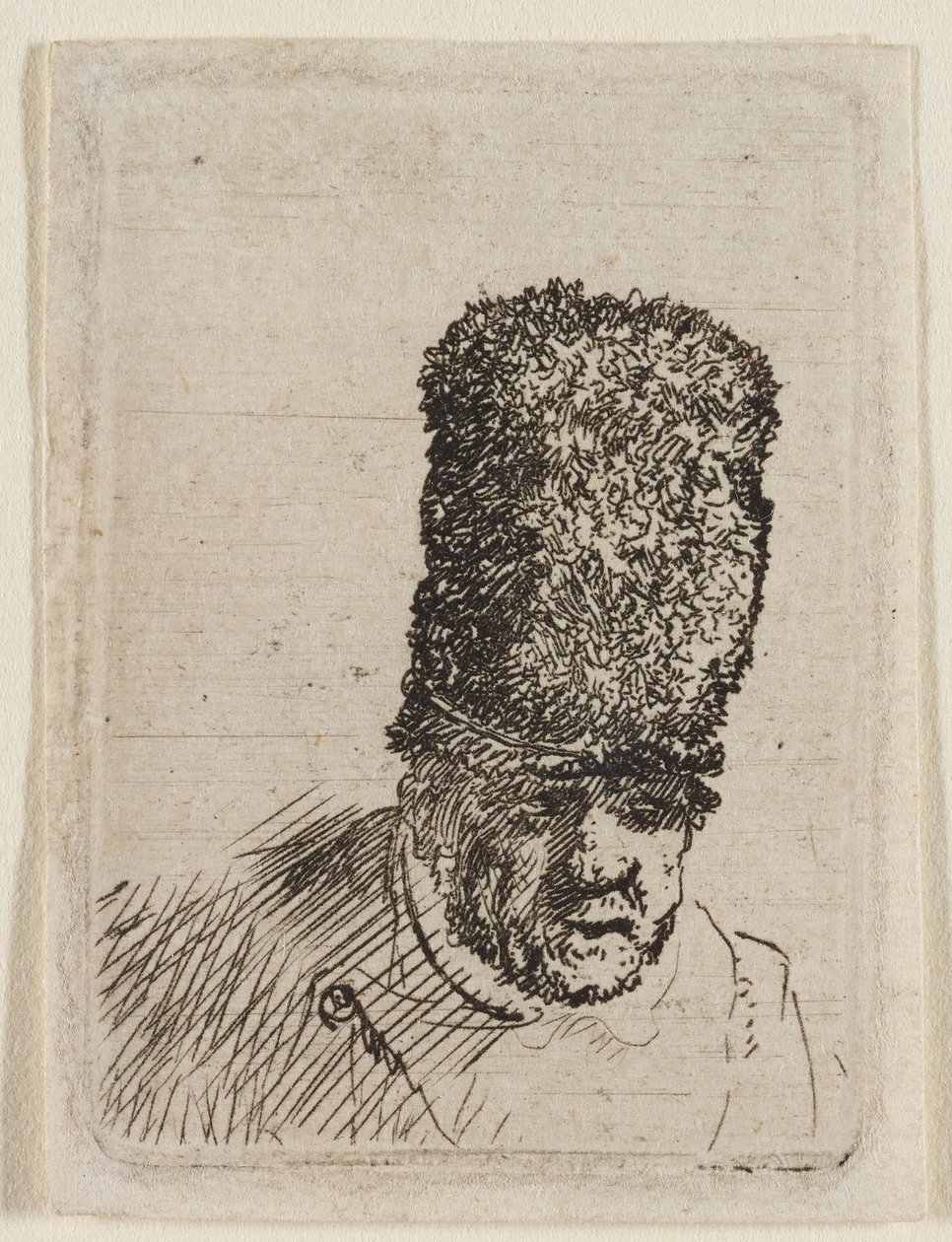 Huvudet av en äldre man i en hög pälsmössa: byst av Rembrandt van Rijn