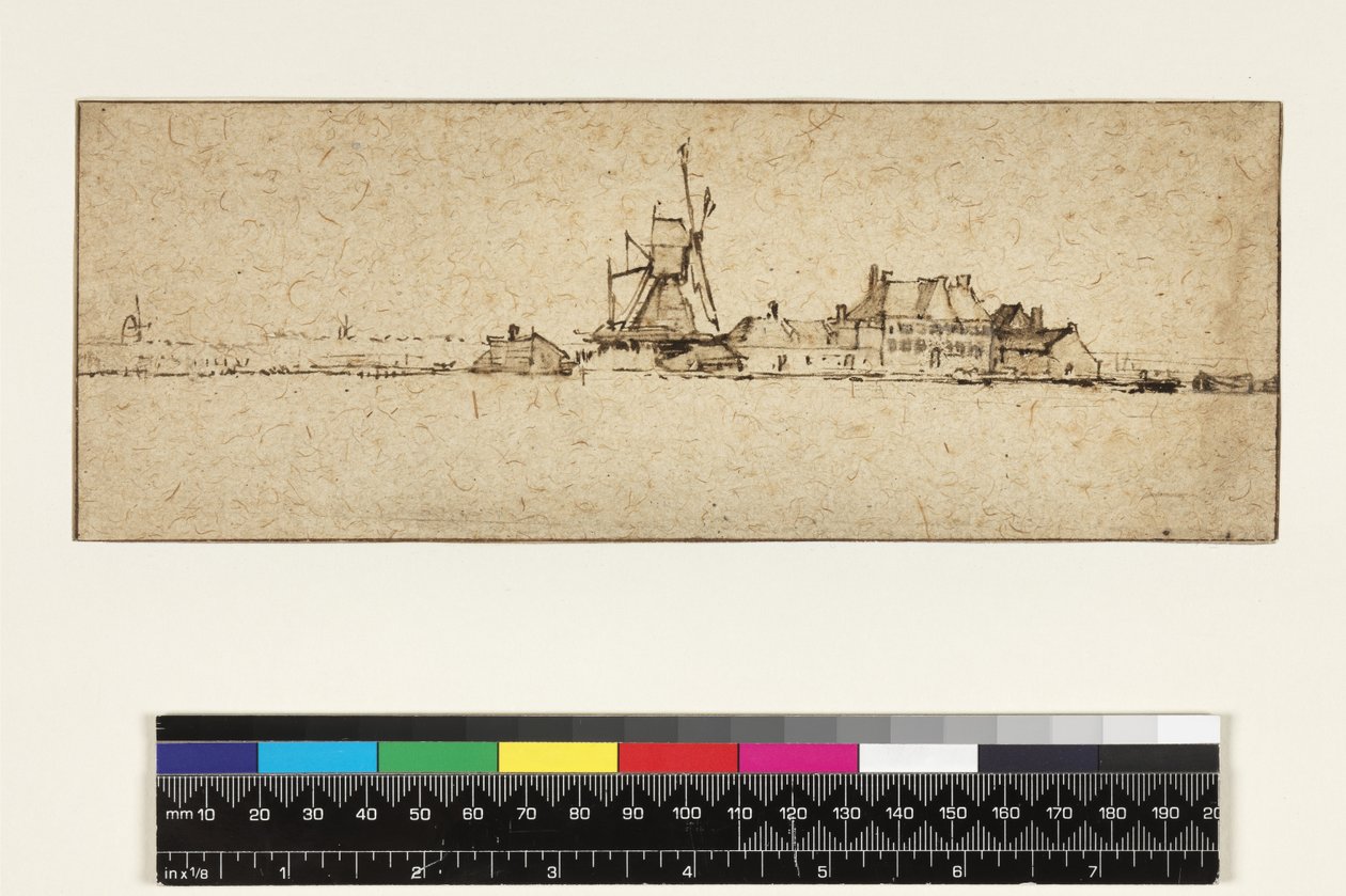 Het Molentje, ca 1654 (penna och bläck med tvätt och gouache på papper) av Rembrandt van Rijn