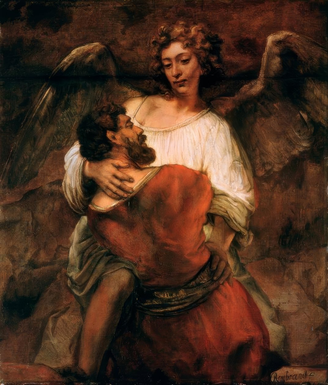 Jakobs kamp med ängeln av Rembrandt van Rijn
