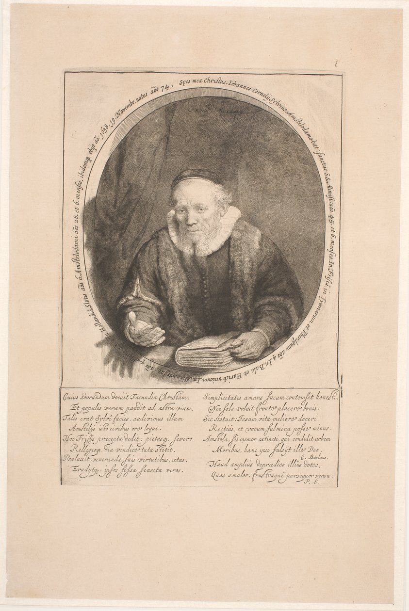 Jan Cornelis Sylvius, predikant: porträtt utfört efter hans död av Rembrandt van Rijn
