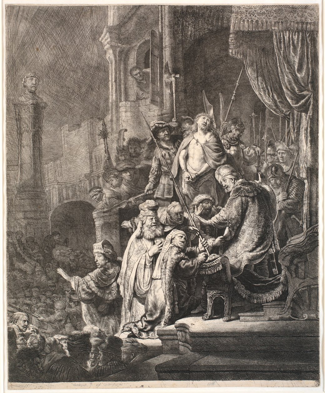 Jesus inför Pilatus: stor tallrik av Rembrandt van Rijn