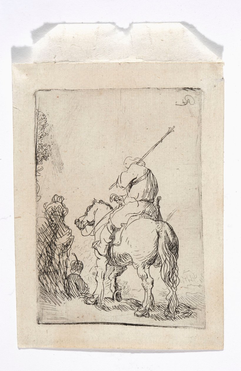 En ryttare med turban på hästryggen av Rembrandt van Rijn