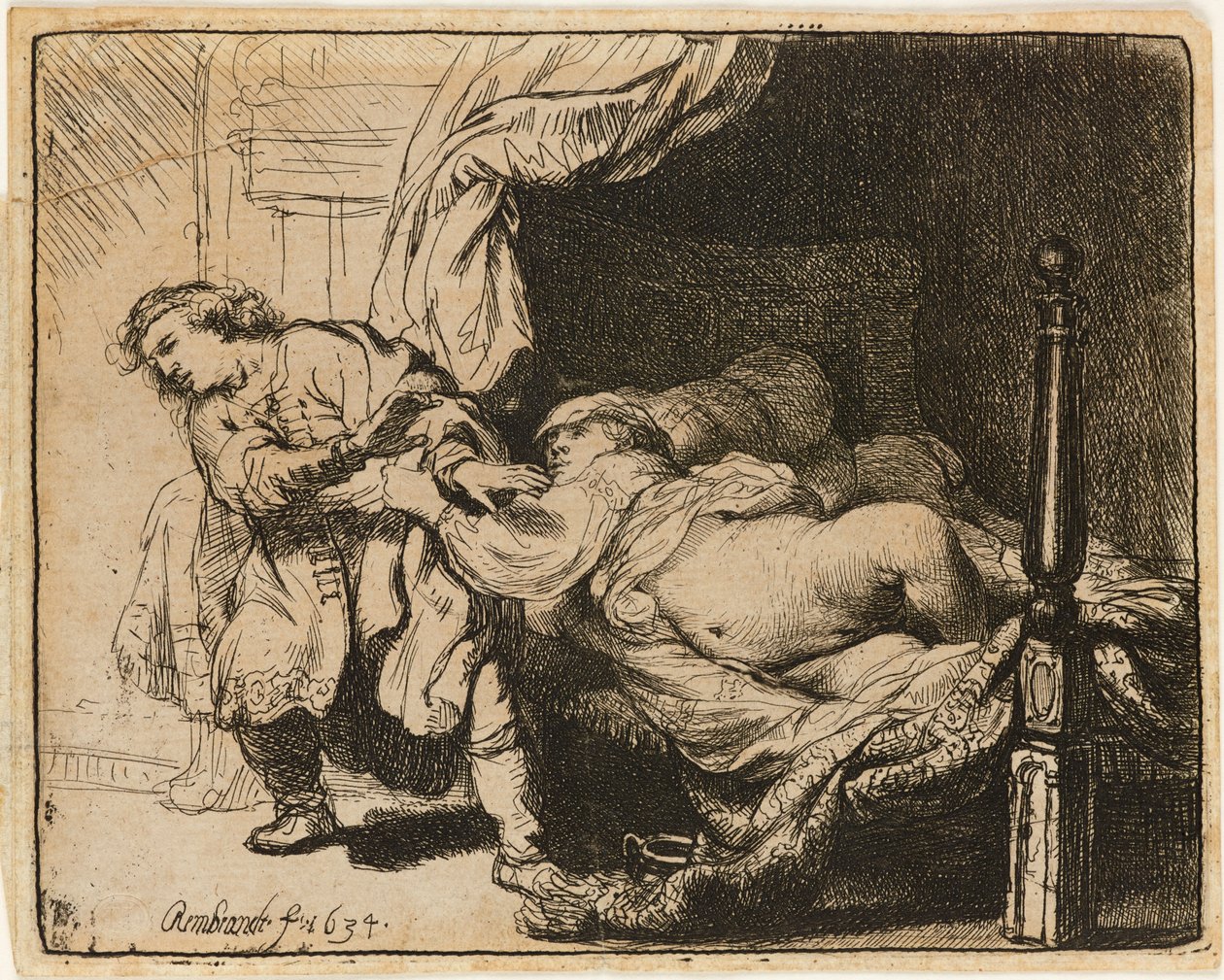 Josef och Potifars hustru [Gen. 39: 7-12], 1634. av Rembrandt van Rijn
