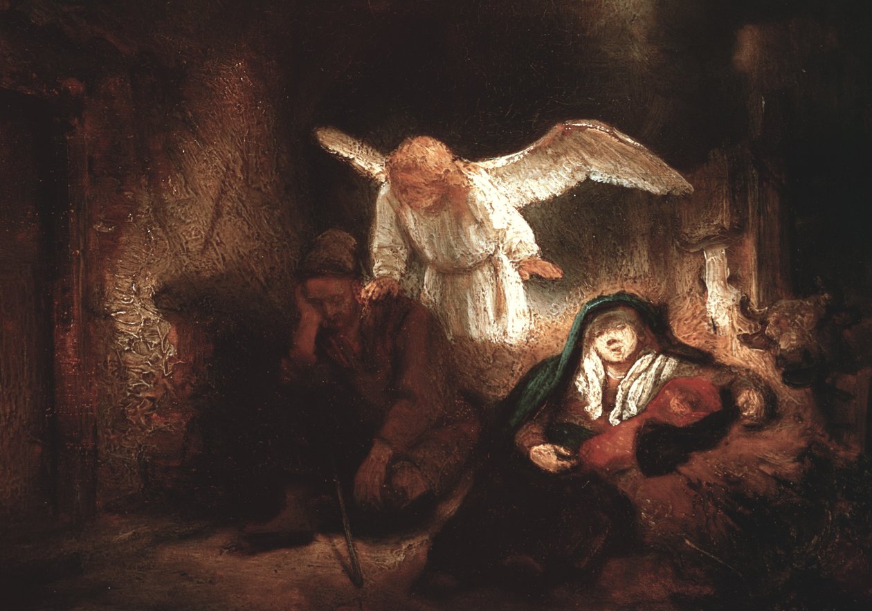 Josefs dröm i stallet i Betlehem, 1645 av Rembrandt van Rijn