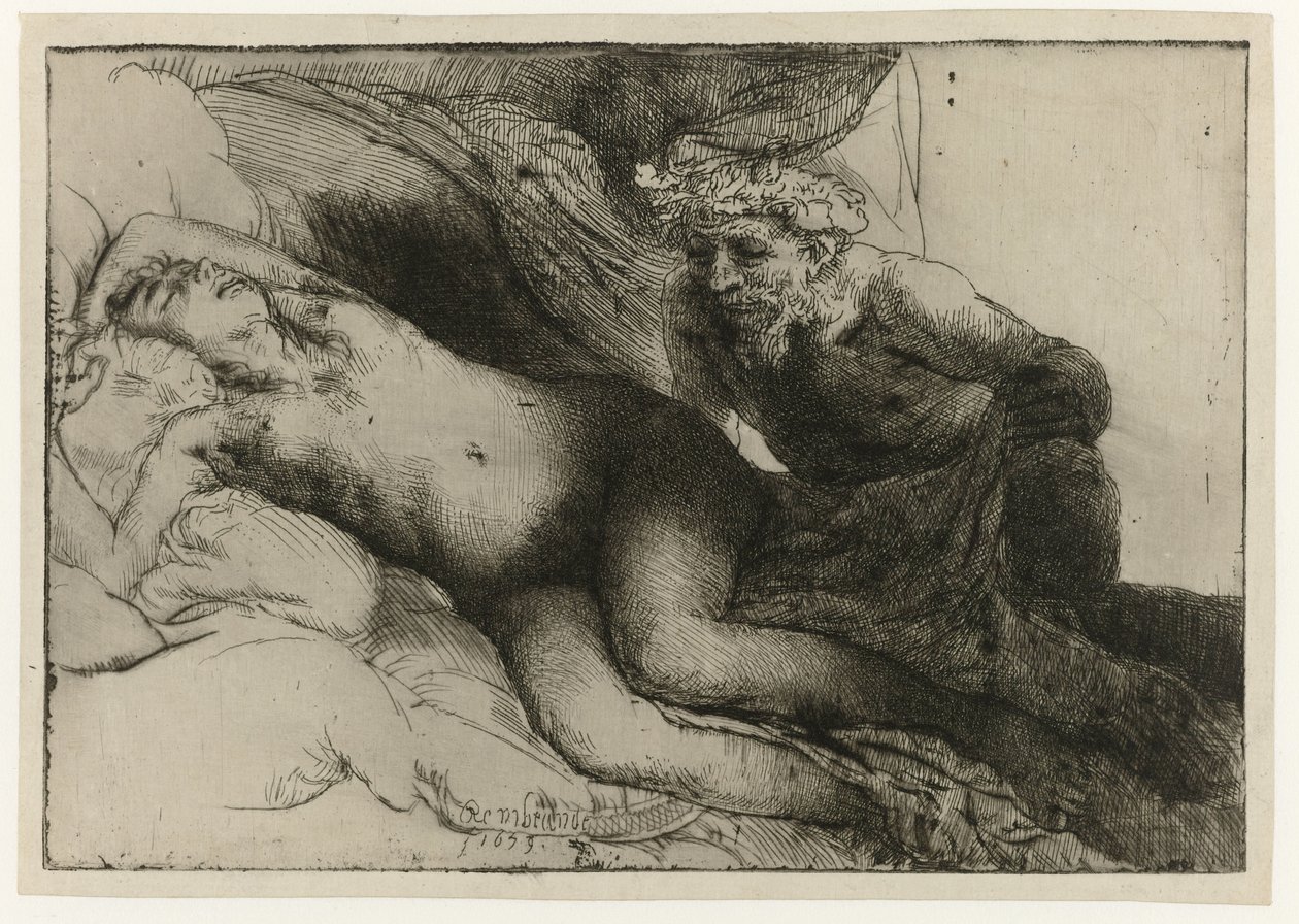 Jupiter och Antiope Jupiter och Antiope: den större plattan av Rembrandt van Rijn