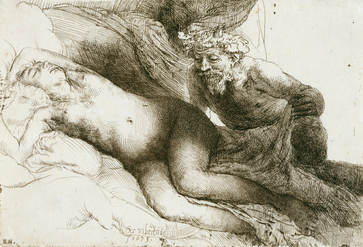 Jupiter och Antiope, 1659 (etsning med burin och torrnål) av Rembrandt van Rijn