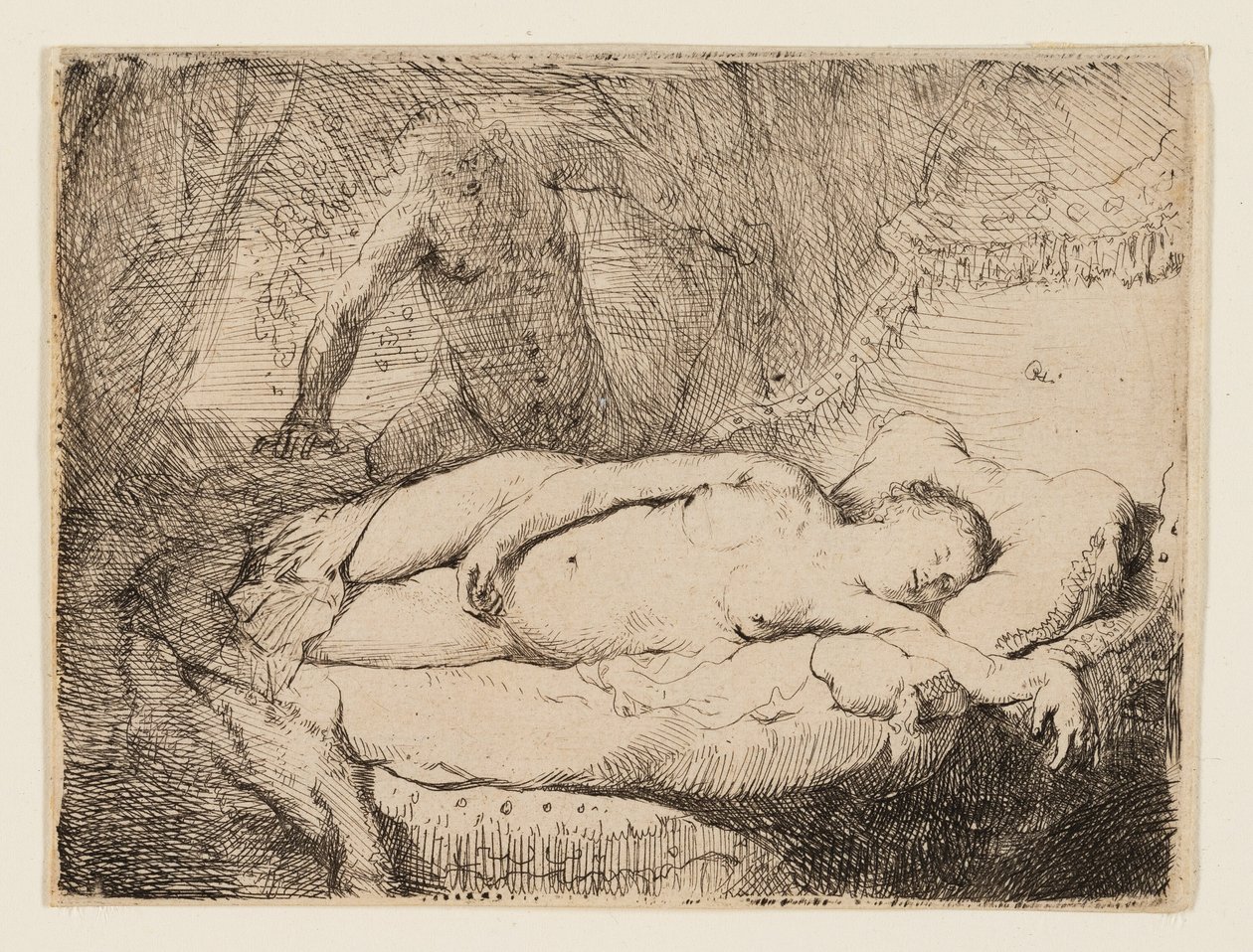 Jupiter och Antiope: Mindre platta av Rembrandt van Rijn