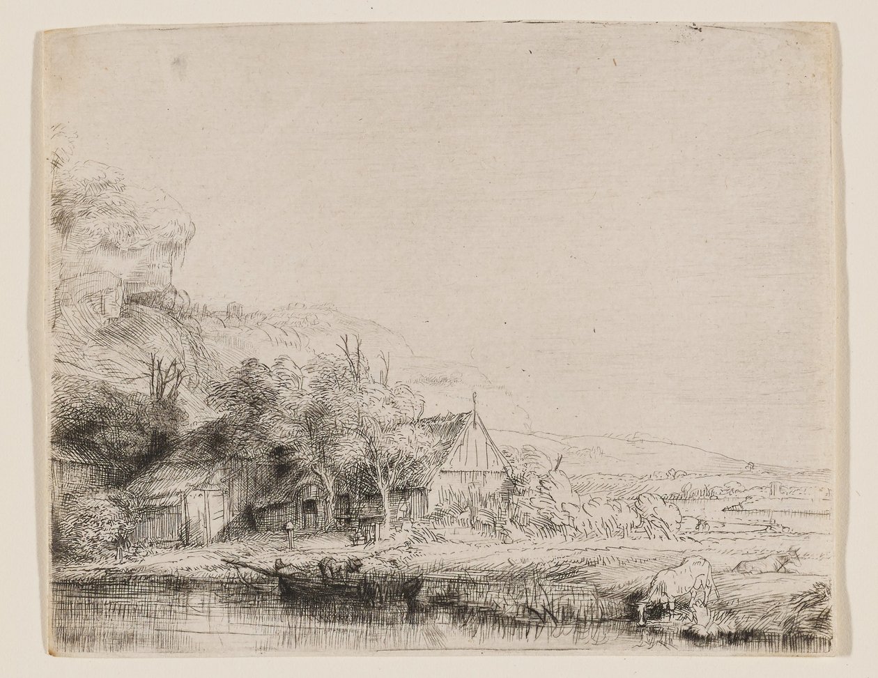 Landskap med en ko som dricker av Rembrandt van Rijn