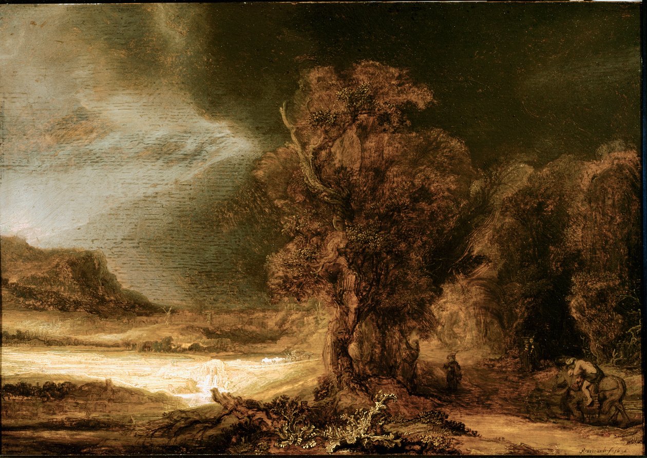 Landskap vid den barmhärtige samariten målning av Harmenszoon van Rijn dit Rembrandt (1606-1669) 1638 Sön. 46,5x66 cm Czartoryski-museet, Krakow, Polen av Rembrandt van Rijn
