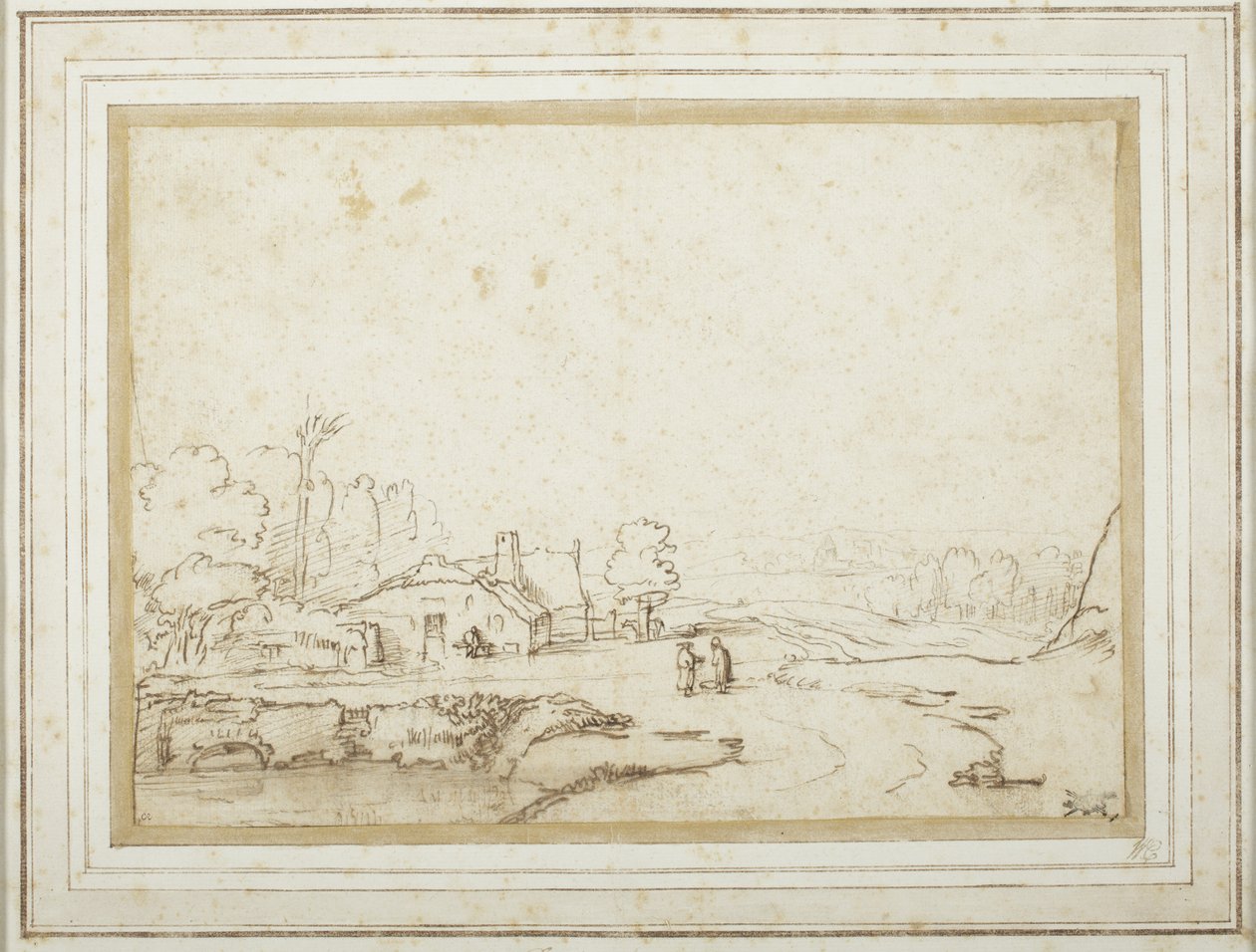 Landskap med en del av en damm av Rembrandt van Rijn