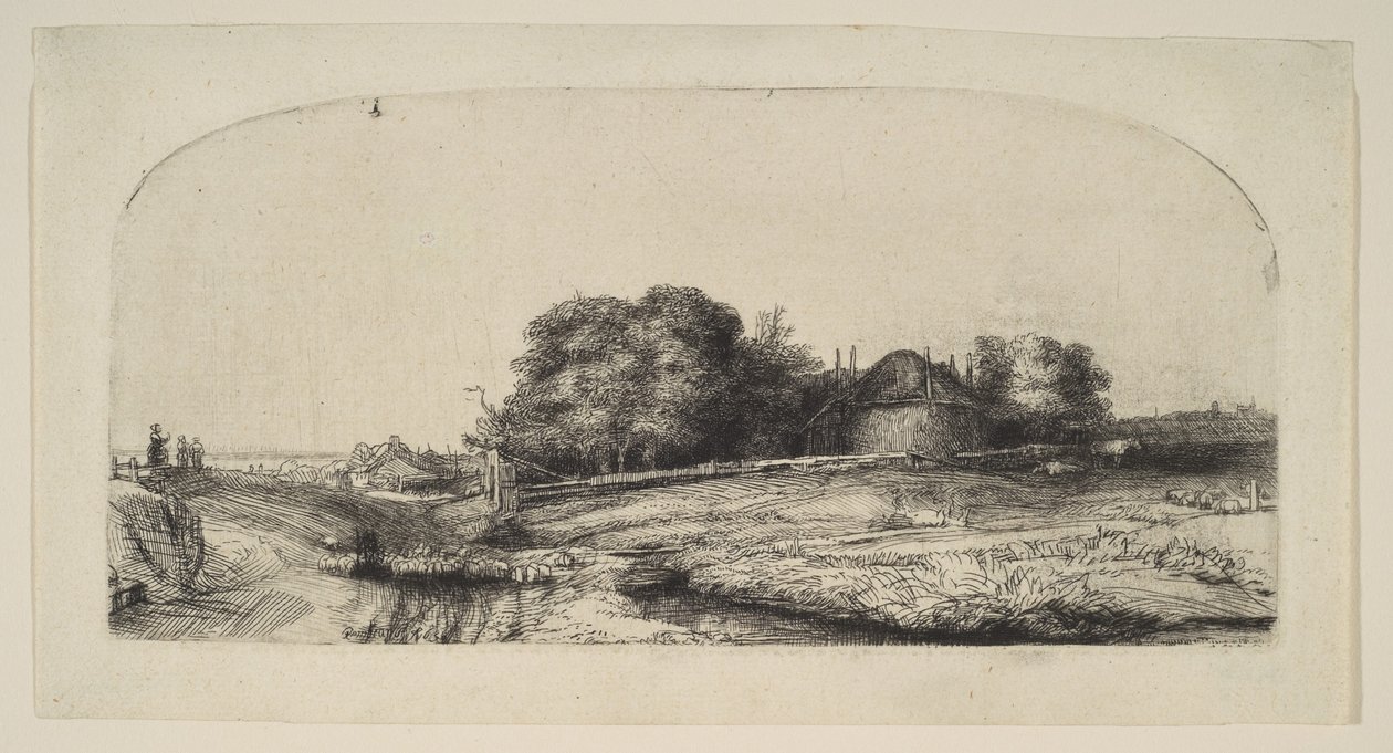 Landskap med en hölada och en fårflock, 1652. av Rembrandt van Rijn