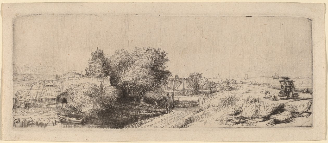 Landskap med en mjölkman av Rembrandt van Rijn