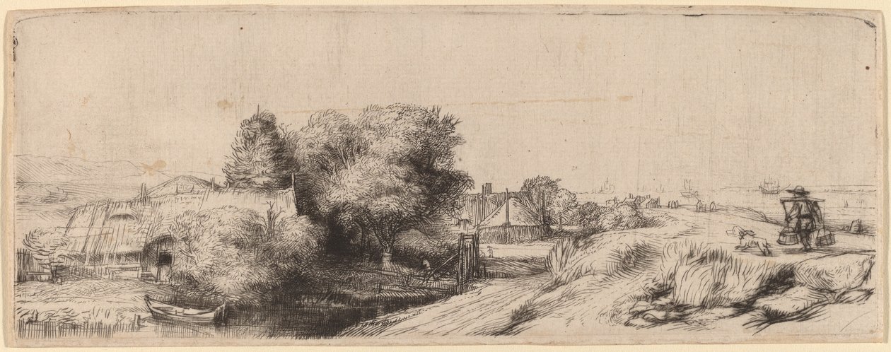 Landskap med en mjölkman, ca. 1650. av Rembrandt van Rijn