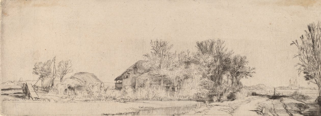 Landskap med en väg bredvid en kanal, ca. 1652. av Rembrandt van Rijn