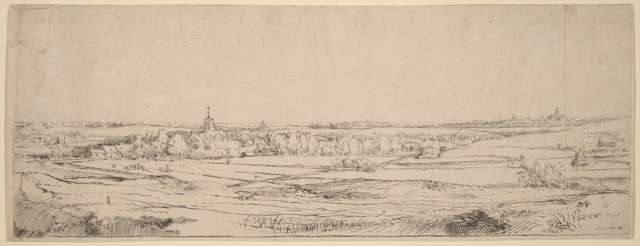 Landskap med utsikt mot Haarlem (Guldvägarnas fält) av Rembrandt van Rijn